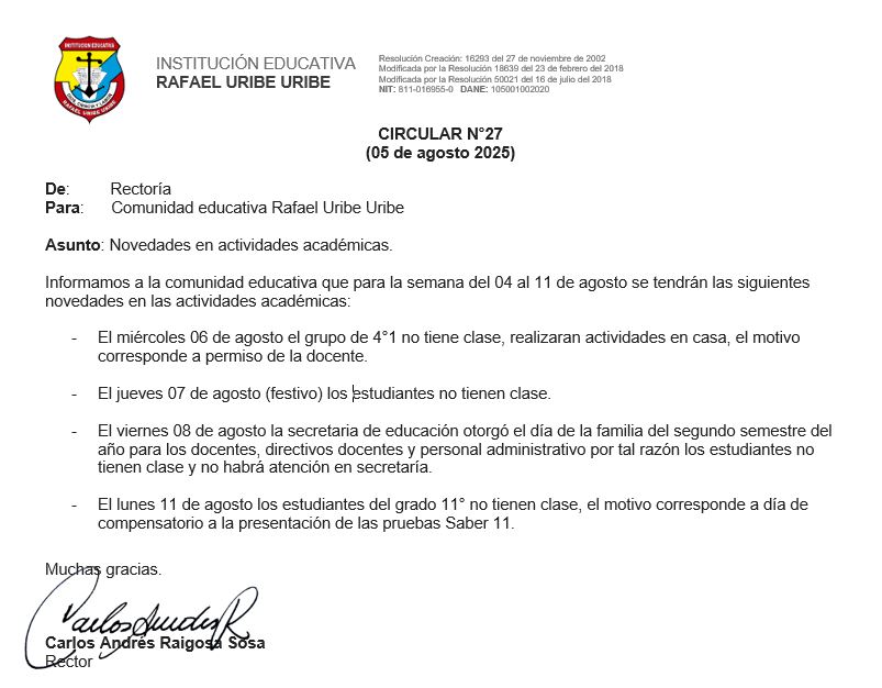 Novedades academicas semana del 04 al 11 de agosto